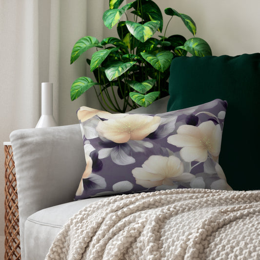 White Blush Floral Bunch Spun Polyester Lumbar Pillow, 20" x 14"