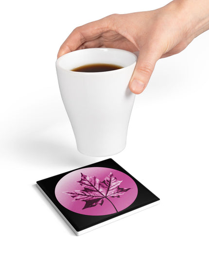 Magenta Maple Leaf 4" x 4" Square Ceramic Coaster