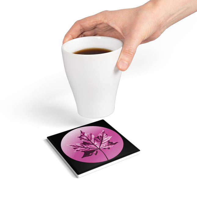 Magenta Maple Leaf 4" x 4" Square Ceramic Coaster