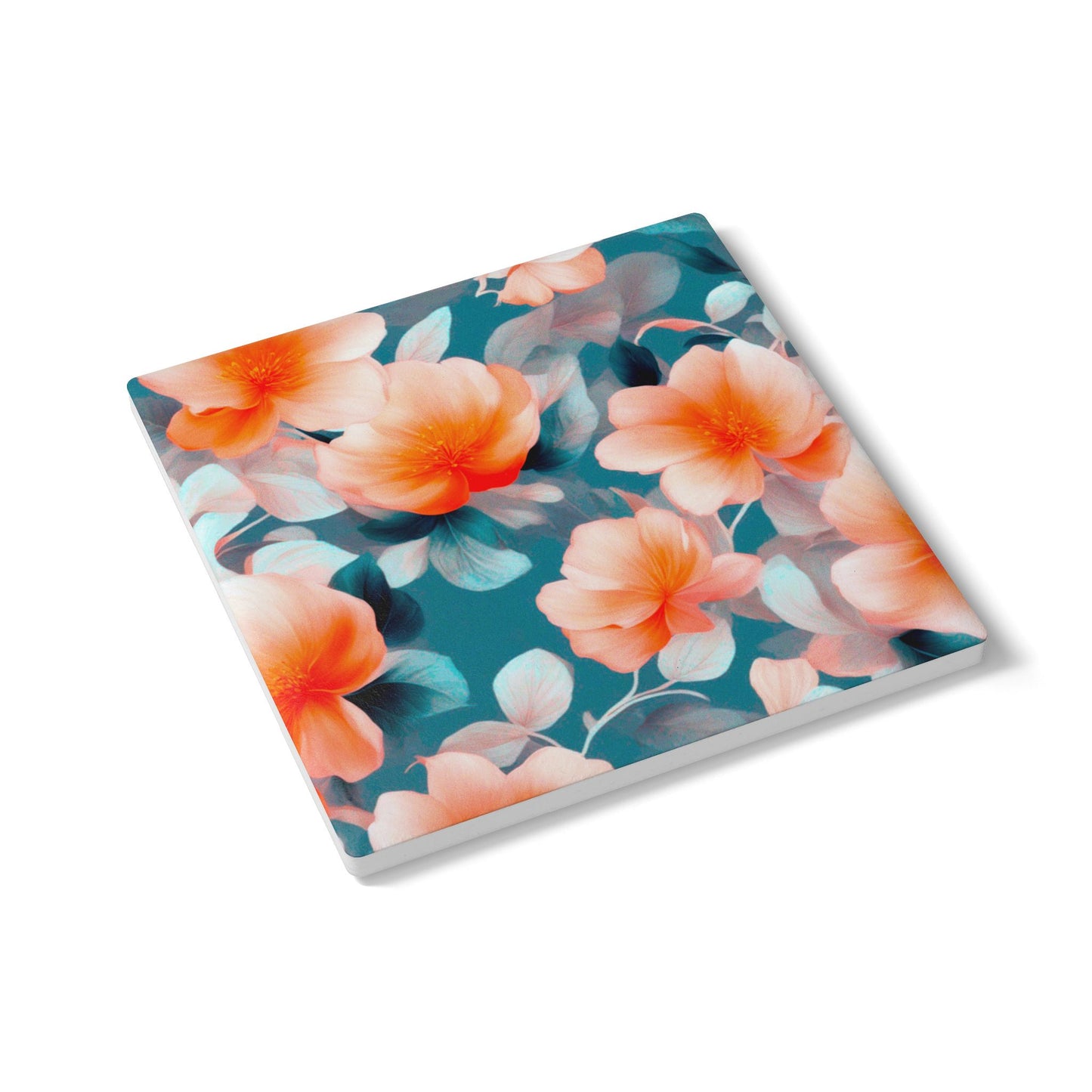 Orange Blossom Floral Bunch Square Ceramic Coaster, 4" x 4"