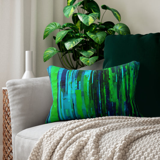 Striped Blue Green Spun Polyester Lumbar Pillow, 20" x 14"