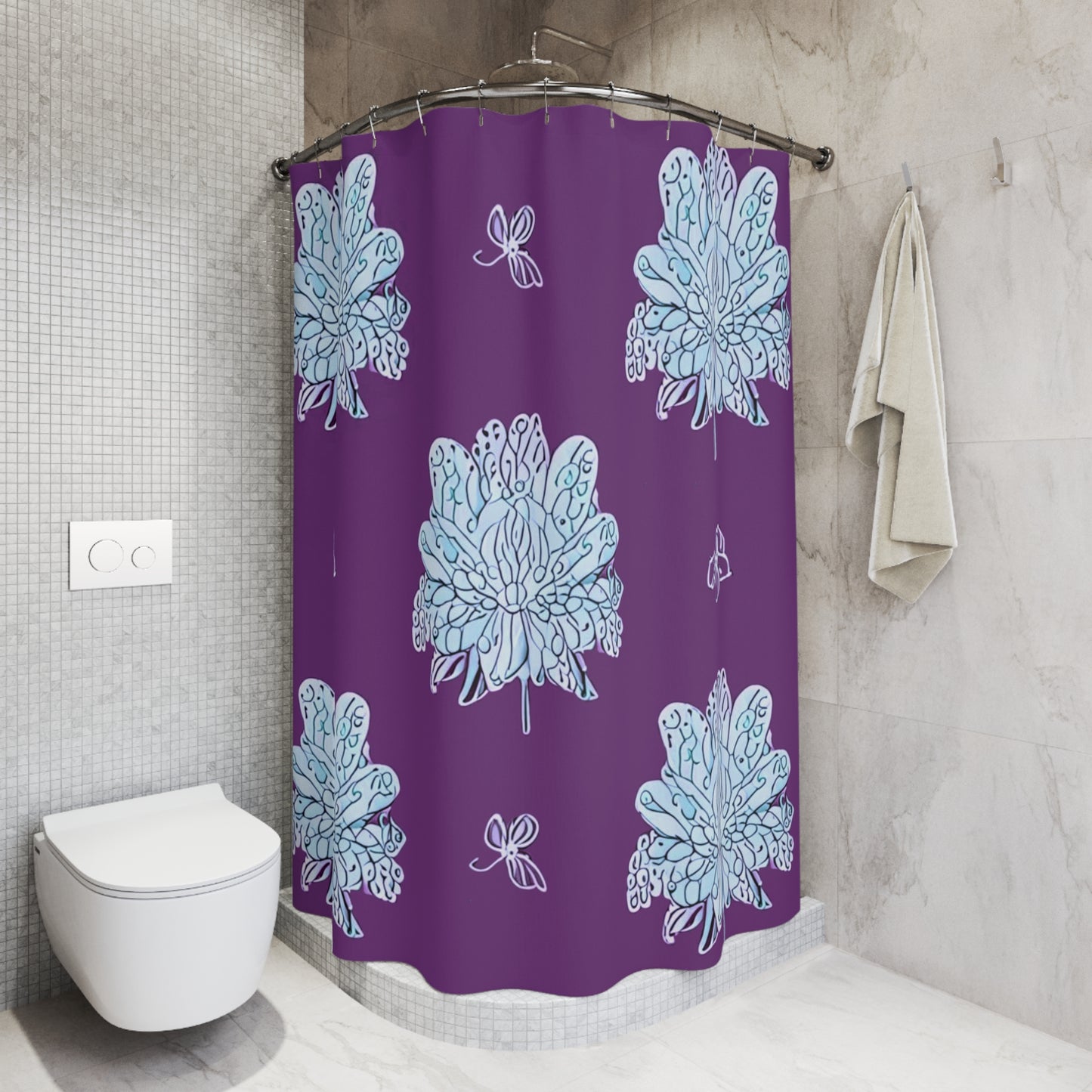 Blue Floral Butterflies Shower Curtain, 71" x 74"