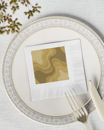 Brown Wavey White Coined Napkins, 4.8" x 4.8"