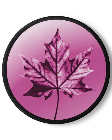 Magenta Maple Leaf 4" x 4" Round Ceramic Coaster