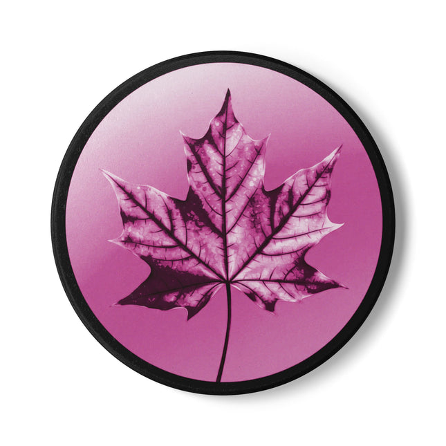 Magenta Maple Leaf 4" x 4" Round Ceramic Coaster