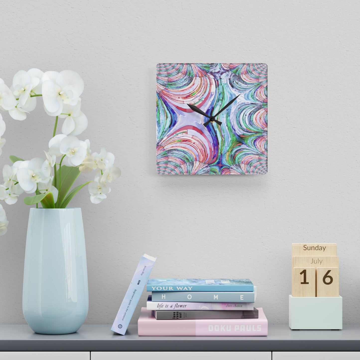 Uzi Spiral Pastels Acrylic Wall Clock, Round or Square, 10.75" x 10.75"