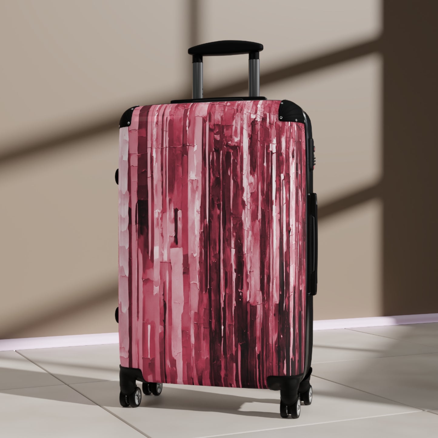 Striped Ruby Medium Suitcase with built in lock, 4 double-wheels, telescopic handle, and ABS back hard-shell