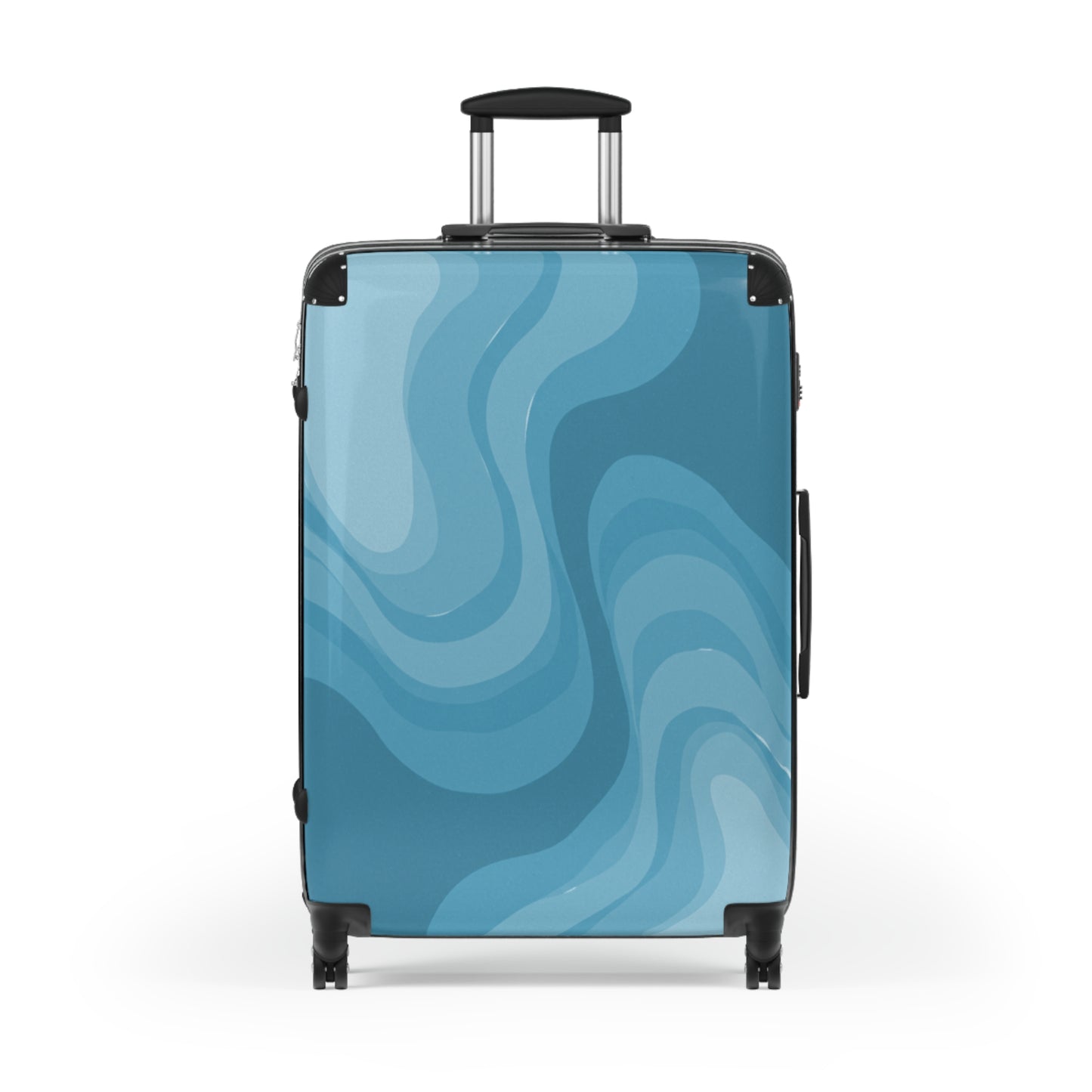Sky Blue Wavey Large Suitcase with built in lock, 4 double-wheels, telescopic handle, and ABS back hard-shell