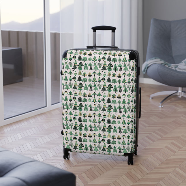 Mini Vintage Green Trees Large Suitcase with built in lock, 4 double-wheels, telescopic handle, and ABS back hard-shell