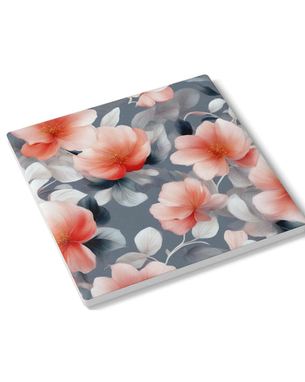 Red Blossom Floral Bunch Square Ceramic Coaster, 4" x 4"