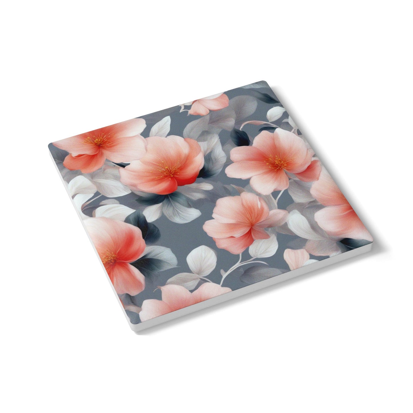 Red Blossom Floral Bunch Square Ceramic Coaster, 4" x 4"