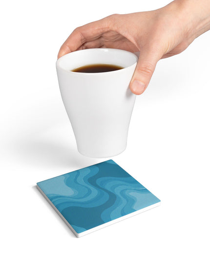 Sky Blue Wavey 4" x 4" Square Ceramic Coaster