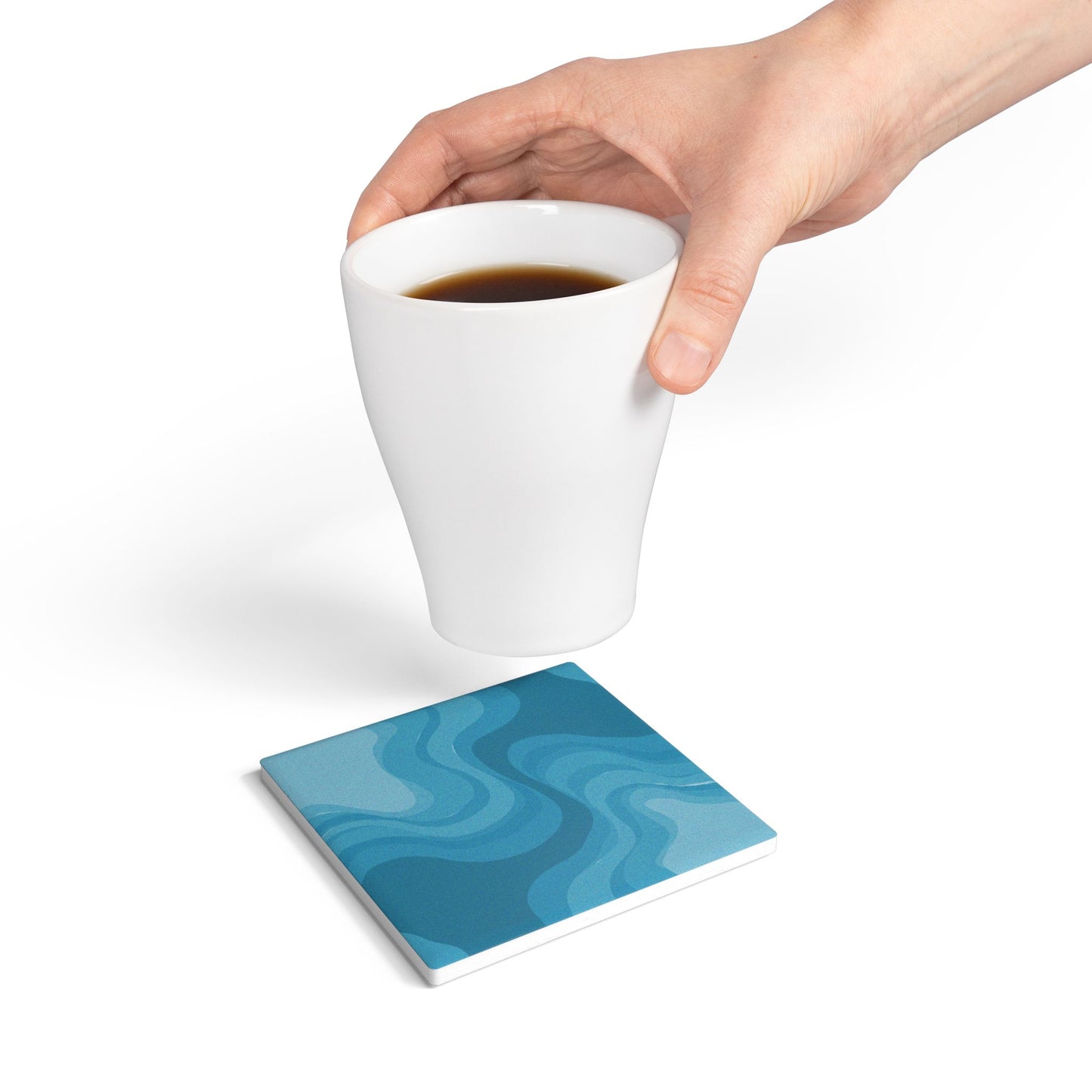 Sky Blue Wavey 4" x 4" Square Ceramic Coaster