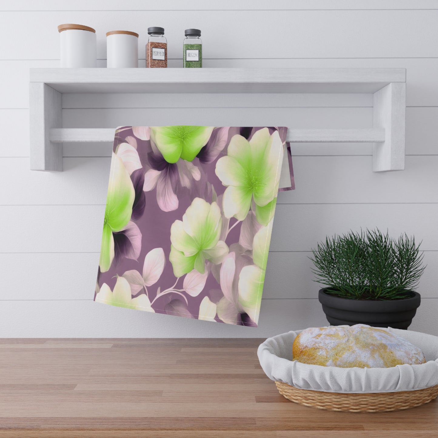 Lime Lavender Floral Bunch Tea Towels (cotton, poly), 18" x "30