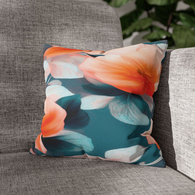 Orange Blossom Floral Bunch Spun Polyester Square Pillowcase, 14" x 14"