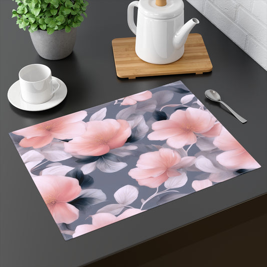 Peach and Blue Gray Floral Bunch Placemat, 1 pc