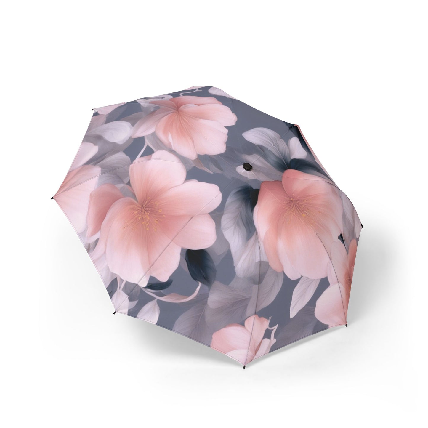 Peach and Blue Gray Floral Bunch Foldable Umbrella - Compact & Chic