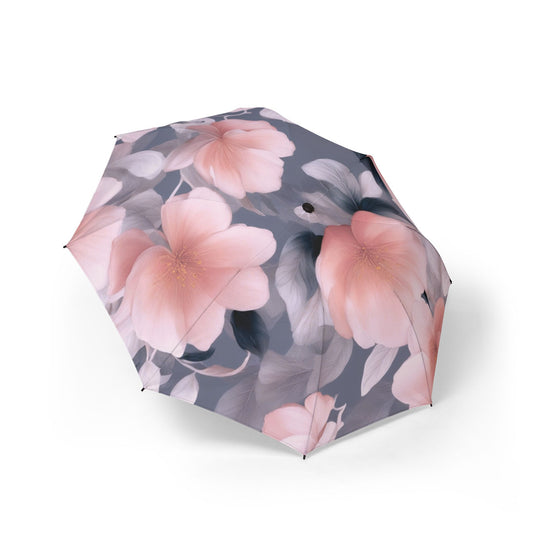 Peach and Blue Gray Floral Bunch Foldable Umbrella - Compact & Chic