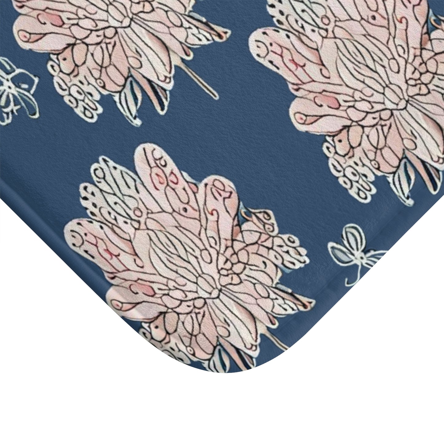 Rose White Floral Butterflies 34" x 21" Bath Mat