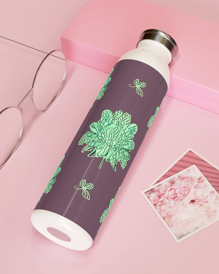 Mint Green Floral Butterflies Slim Water Bottle, 20 oz White