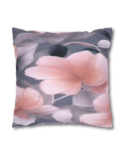 Peach and Blue Gray Floral Bunch Spun Polyester Square Pillowcase, 14" x 14"