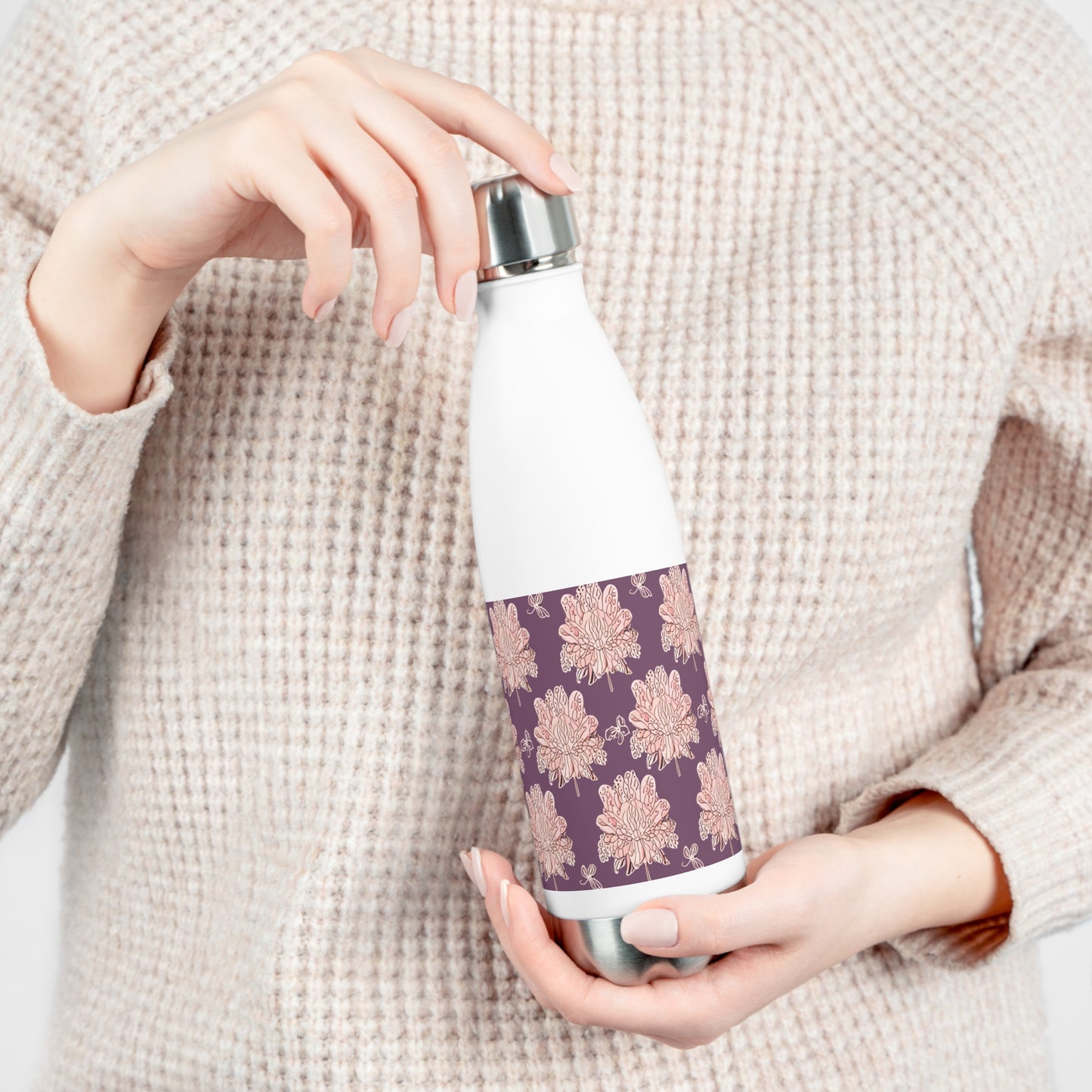Pink Floral Butterflies 20oz Insulated Water Bottle