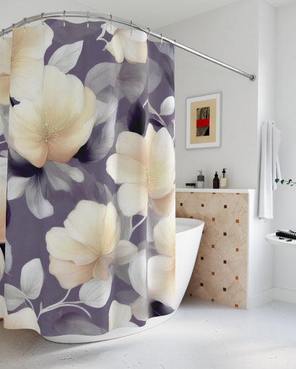 White Blush Floral Bunch Shower Curtains, 71" x 74"