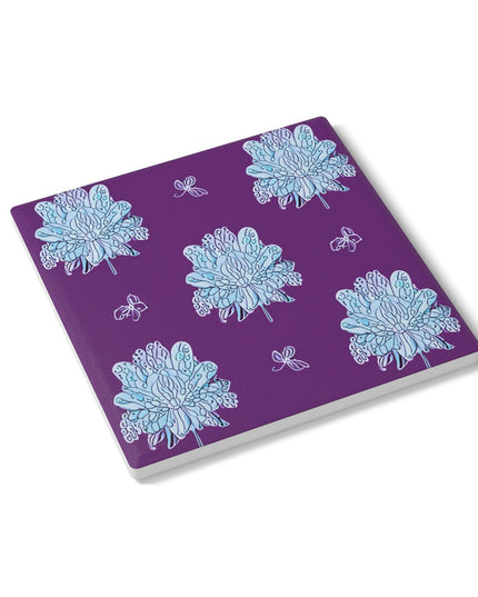 Blue Floral Butterflies 4" x 4" Square Ceramic Coaster