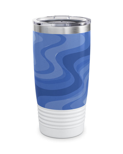Deep Blue Wavey Ringneck Tumbler, 20oz in white