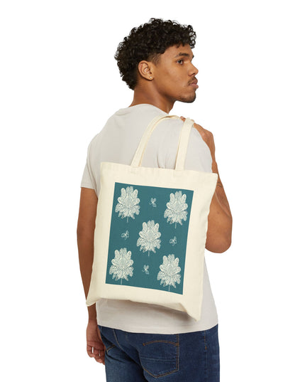 Tif Green White Floral Butterflies Cotton Canvas Tote Bag