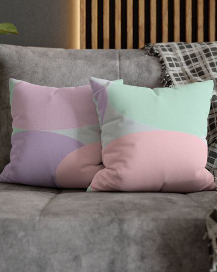 Pastel Peach and Soft Green Patches Spun Polyester Square Pillowcase, 14" x 14"
