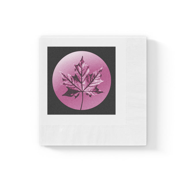 Magenta Maple Leaf White Coined Napkins, 4.8" x 4.8"