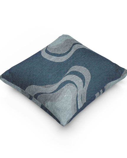Deep Blue Wavey Woven Pillow, 17" x 18"
