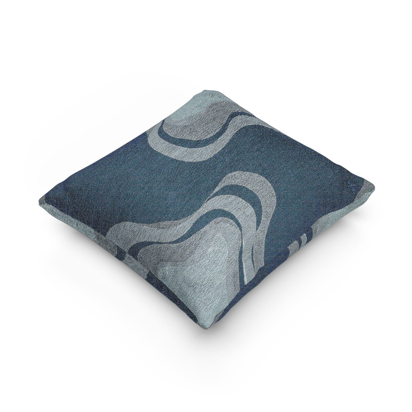Deep Blue Wavey Woven Pillow, 17" x 18"