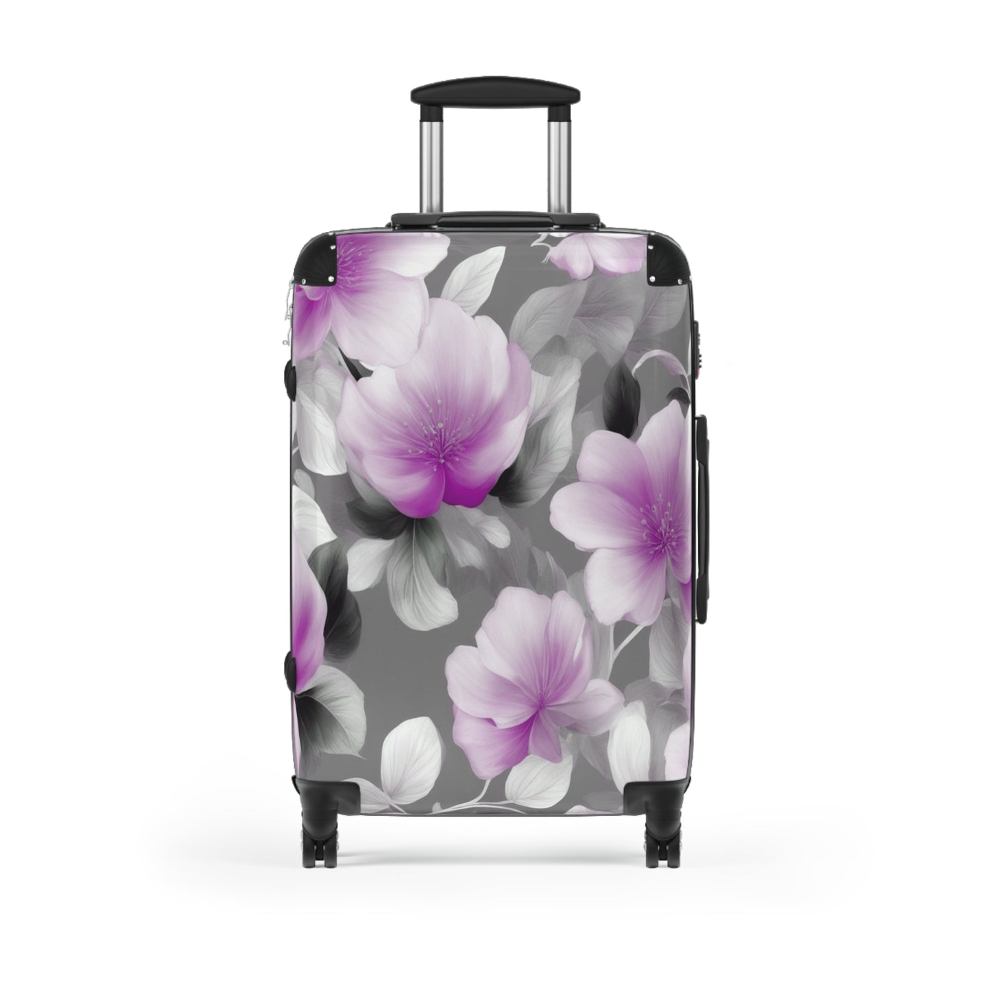 Purple Blossom Floral Bunch Medium Suitcase with built in lock, 4 double-wheels, telescopic handle, and ABS back hard-shell