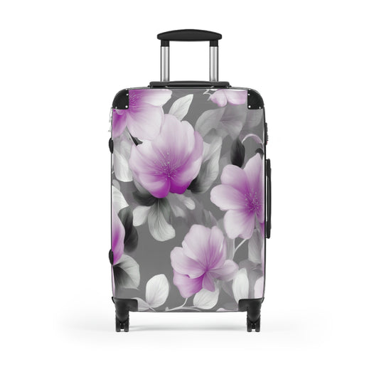 Purple Blossom Floral Bunch Medium Suitcase with built in lock, 4 double-wheels, telescopic handle, and ABS back hard-shell