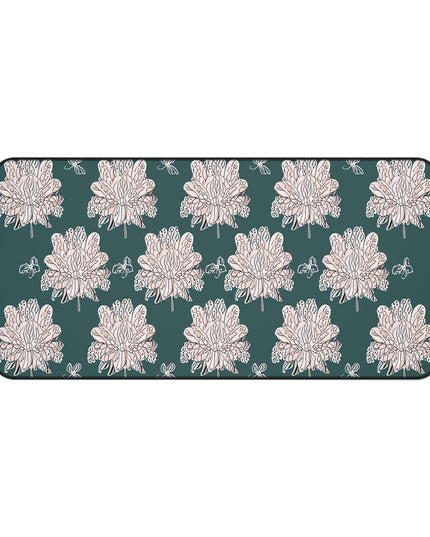 Soft White Floral Butterflies 16" x 32" Desk Mat