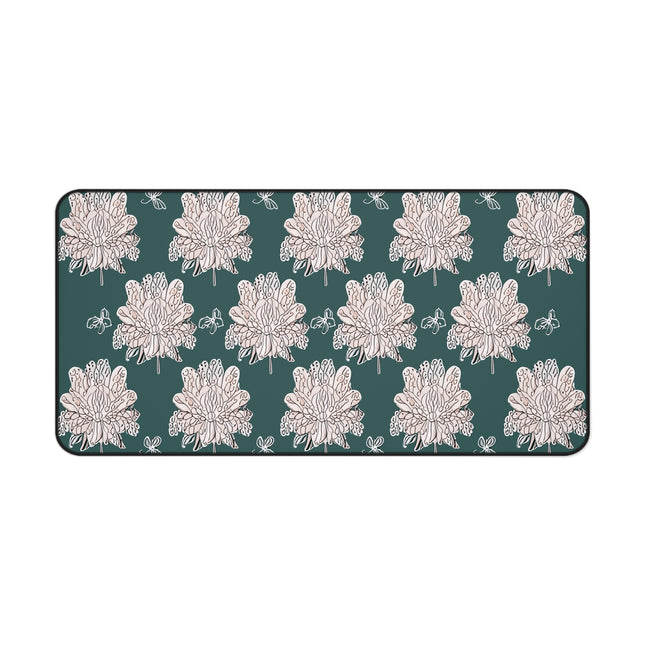 Soft White Floral Butterflies 16" x 32" Desk Mat