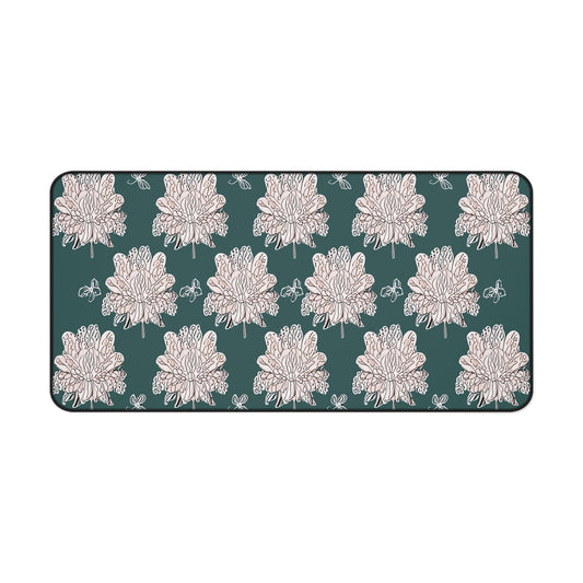 Soft White Floral Butterflies 16" x 32" Desk Mat