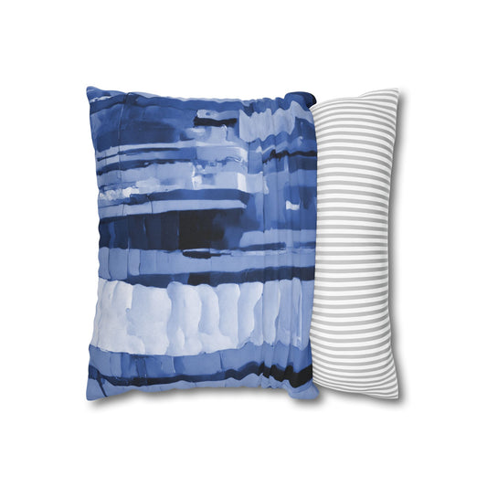 Striped Deep Blue Spun Polyester Square Pillowcase, 14" x 14"