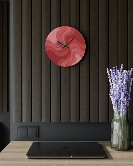 Power Red Wavey 10.75" x 10.75" Round or Square Acrylic Wall Clock