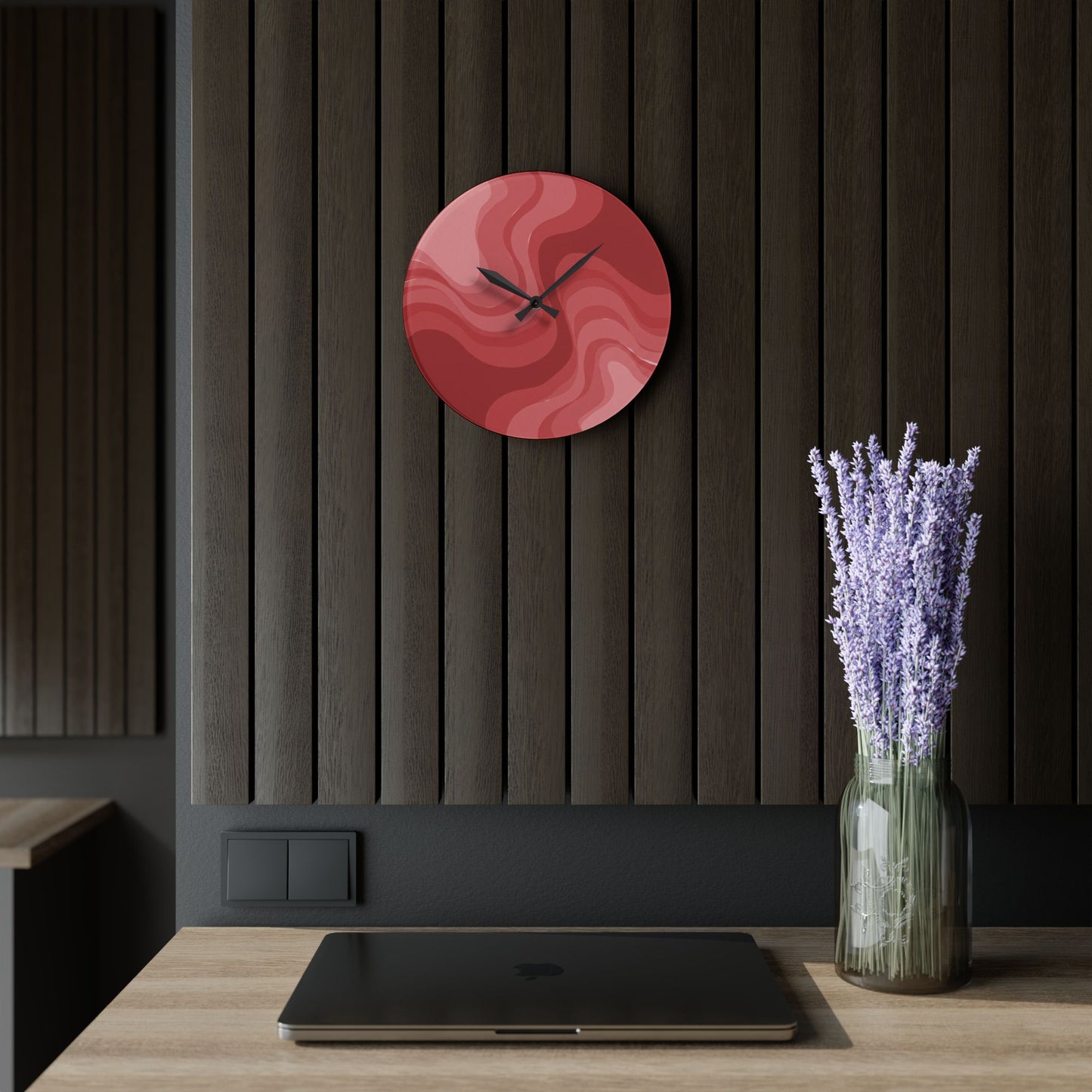 Power Red Wavey 10.75" x 10.75" Round or Square Acrylic Wall Clock