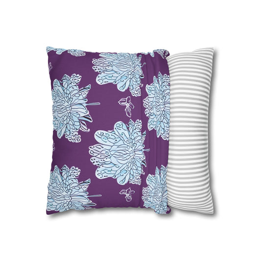 Blue Floral Butterflies Spun Polyester Square Pillowcase, 14" x 14"