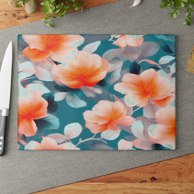 Orange Blossom Floral Bunch Glass Cutting Board, 11" x 15"