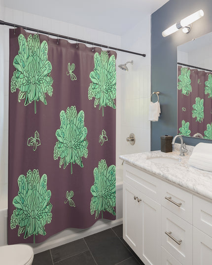 Mint Green Floral Butterflies Shower Curtain, 71" x 74"