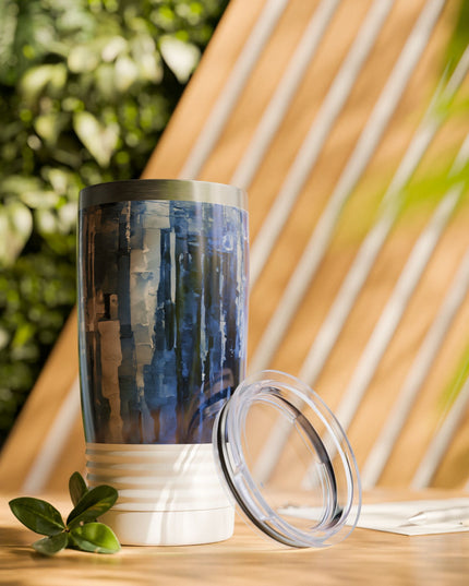 Striped Deep Blue Ringneck Tumbler, 20oz in white
