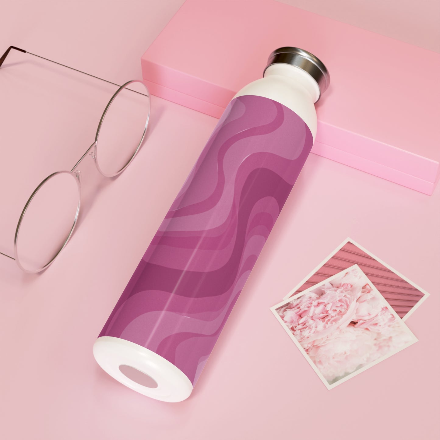Pinky Mauve Wavey Slim Water Bottle, 20 oz White