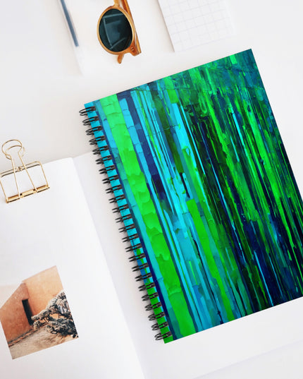 Striped Blue Green Spiral Notebook - Ruled Line, 6" x 8", 118 pages