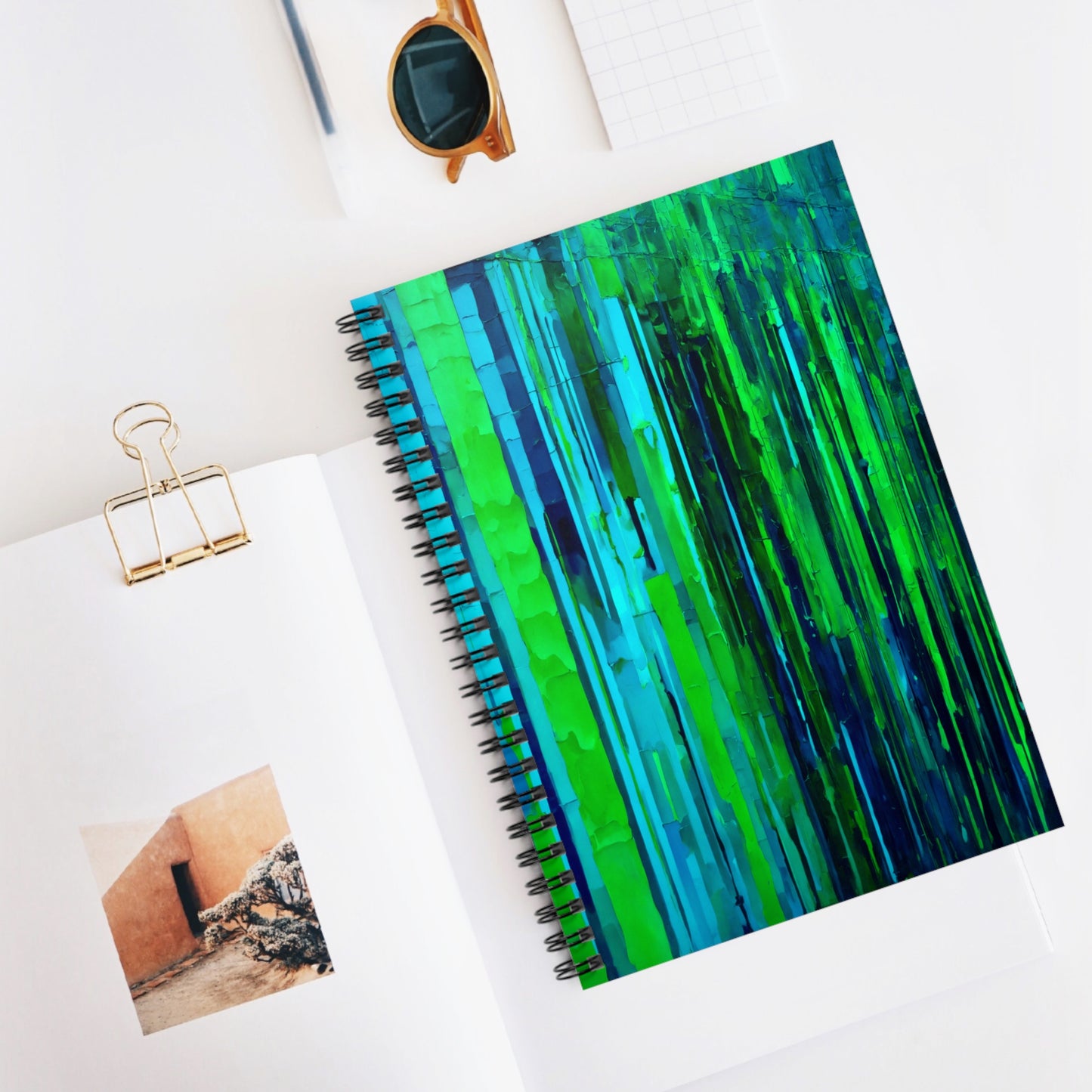 Striped Blue Green Spiral Notebook - Ruled Line, 6" x 8", 118 pages