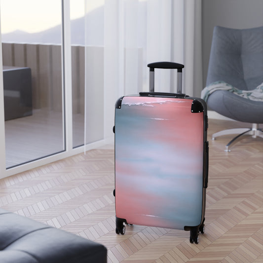 Gray Sea Pink Fog Medium Suitcase with built in lock, 4 double-wheels, telescopic handle, and ABS back hard-shell
